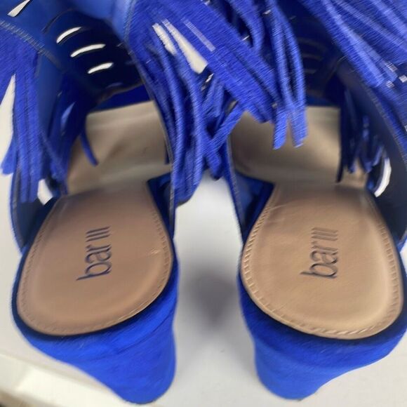 Cobalt Blue Suede Fringe Slingback Platform Sandals 7 - Picture 12 of 13